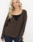 wool fashion Cardigan Maro cu Decolteu în V cu Împletitură Cablu Mallak