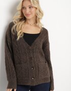 wool fashion Cardigan Maro cu Decolteu în V cu Împletitură Cablu Mallak