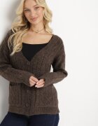 wool fashion Cardigan Maro cu Decolteu în V cu Împletitură Cablu Mallak