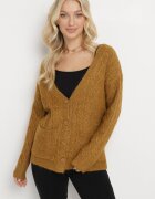 wool fashion Cardigan Maro deschis cu Decolteu în V cu Împletitură Mallak