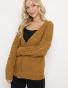 wool fashion Cardigan Maro deschis cu Decolteu în V cu Împletitură Mallak