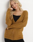 wool fashion Cardigan Maro deschis cu Decolteu în V cu Împletitură Mallak