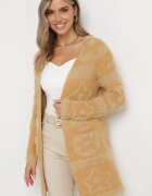 wool fashion Cardigan Maro Deschis cu fir mai lung Korrema
