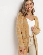 wool fashion Cardigan Maro Deschis cu fir mai lung Korrema