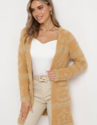 wool fashion Cardigan Maro Deschis cu fir mai lung Korrema