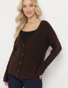 wool fashion Cardigan Maro închis cu decolteu în V cu torsade Mallak