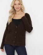 wool fashion Cardigan Maro închis cu decolteu în V cu torsade Mallak