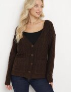 wool fashion Cardigan Maro închis cu decolteu în V cu torsade Mallak