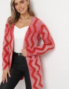 wool fashion Cardigan Roșu Lejer cu Model Geometric Goitom