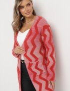 wool fashion Cardigan Roșu Lejer cu Model Geometric Goitom