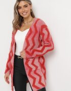 wool fashion Cardigan Roșu Lejer cu Model Geometric Goitom