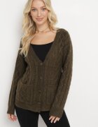 wool fashion Cardigan Verde închis cu decolteu în V cu împletitură Mallak