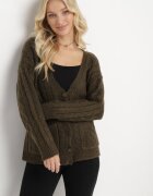 wool fashion Cardigan Verde închis cu decolteu în V cu împletitură Mallak
