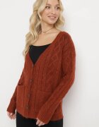 wool fashion Cardigan Vișiniu cu decolteu în V cu împletitură torsadă Mallak