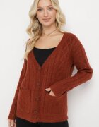 wool fashion Cardigan Vișiniu cu decolteu în V cu împletitură torsadă Mallak