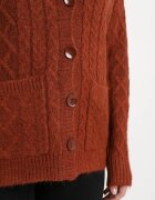 wool fashion Cardigan Vișiniu cu decolteu în V cu împletitură torsadă Mallak