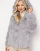 wool fashion Geacă Gri De blană Cu glugă Daviella