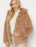 wool fashion Jachetă bej închisă de blană cu glugă Daviella
