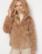 wool fashion Jachetă bej închisă de blană cu glugă Daviella