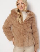 wool fashion Jachetă bej închisă de blană cu glugă Daviella