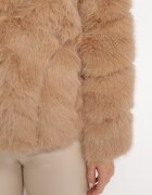 wool fashion Jachetă bej închisă de blană cu glugă Daviella