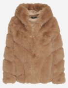 wool fashion Jachetă bej închisă de blană cu glugă Daviella