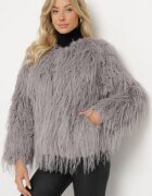 wool fashion Jachetă gri deschis de blană cu croială dreaptă cu agrafe Siarale