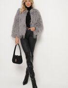 wool fashion Jachetă gri deschis de blană cu croială dreaptă cu agrafe Siarale