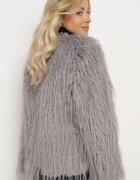 wool fashion Jachetă gri deschis de blană cu croială dreaptă cu agrafe Siarale