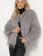 wool fashion Jachetă gri deschis de blană cu croială dreaptă cu agrafe Siarale