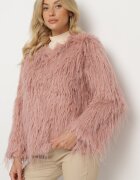 wool fashion Jachetă Roz de blană cu croi drept încheiată cu copci Siarale