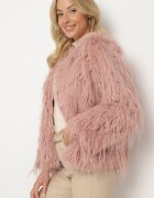 wool fashion Jachetă Roz de blană cu croi drept încheiată cu copci Siarale