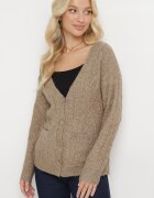 wool fashion Kardigan Bej cu Decolteu în V torsadat Mallak