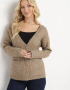 wool fashion Kardigan Bej cu Decolteu în V torsadat Mallak