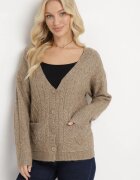wool fashion Kardigan Bej cu Decolteu în V torsadat Mallak