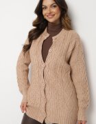 wool fashion Kardigan bej închis deschis decorat cu model în relief Melorisse