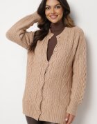wool fashion Kardigan bej închis deschis decorat cu model în relief Melorisse