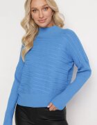 wool fashion Pulover Albastru cu Lână cu Croi Asimetric cu Imprimeu Sarositte