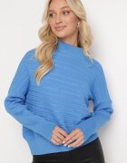 wool fashion Pulover Albastru cu Lână cu Croi Asimetric cu Imprimeu Sarositte