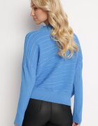 wool fashion Pulover Albastru cu Lână cu Croi Asimetric cu Imprimeu Sarositte