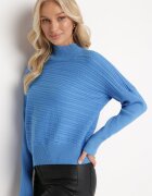 wool fashion Pulover Albastru cu Lână cu Croi Asimetric cu Imprimeu Sarositte