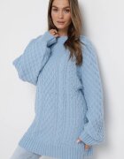 wool fashion Pulover Albastru deschis cu o croială alungită și cu o împletitură Ahexa modernă