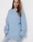wool fashion Pulover Albastru deschis cu o croială alungită și cu o împletitură Ahexa modernă