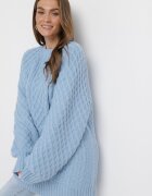 wool fashion Pulover Albastru deschis cu o croială alungită și cu o împletitură Ahexa modernă