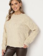 wool fashion Pulover Bej cu croială lejeră cu model și manșete elastice Elondrae
