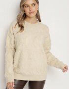wool fashion Pulover Bej cu croială lejeră cu model și manșete elastice Elondrae