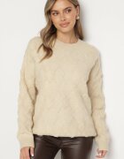wool fashion Pulover Bej cu croială lejeră cu model și manșete elastice Elondrae