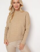wool fashion Pulover Bej deschis cu Lână cu Croială Asimetrică cu Relief Sarositte