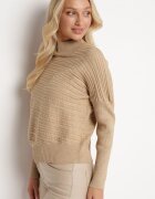 wool fashion Pulover Bej deschis cu Lână cu Croială Asimetrică cu Relief Sarositte