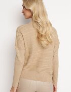 wool fashion Pulover Bej deschis cu Lână cu Croială Asimetrică cu Relief Sarositte